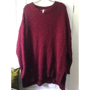 Crimson/Maroon Popcorn Split Hem High Low Zenana Premium Sweater